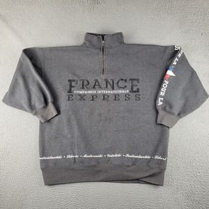 France Express Sweatshirt Womens Small Gray 1/4 Zip Mock Neck Pullover Embroider